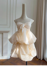 Bow Knot Strapless Blouse And Mini Bud Skirt Set