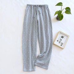 Cotton Star Print Drawstring Wide Leg Pants