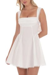 Lace Trim Tie Up Mini Dress