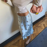 Satin Polka Dot Midi Skirt