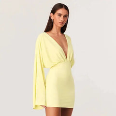 Deep V-neck Long Sleeve Mini Dress
