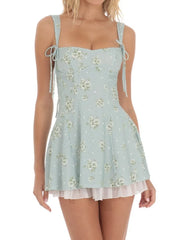 Floral Print Tie Up Mini Dress