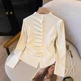 Long Sleeve Pleated Button Up Cardigan
