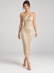 Halter Neck Tassel Fringe Midi Bandage Dress