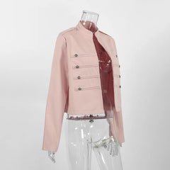 Lapel Button Zip Up Fitted Jacket