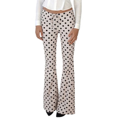 Satin Polka Dot Drawstring Flare Leg Trousers