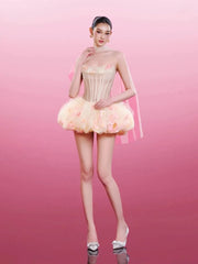 Strapless Flower Lace A-line Mini Dress