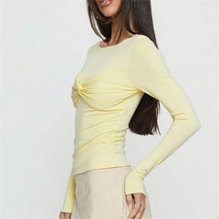 Long Sleeve Twist Knot Front Blouse