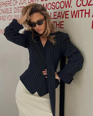 Stripe Tailored Coat With Scarf Top