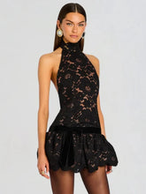Black Lace Open Black Frill Mini Dress