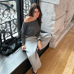 Stripe Off Shoulder Top And Irregular Hem Mini Skirt Set