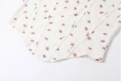 White Ribbed Rose Print Crop Corset And Midi Skirt Set