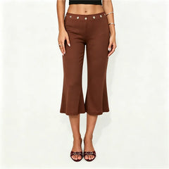 Low Waist Metal Eyelet Capri Flare Pants