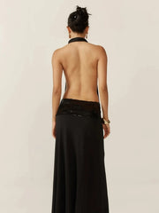 Backless Halter Sequin Patchwork Maxi Dress