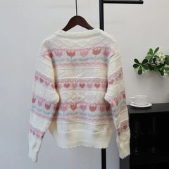 Heart Flowers Knitted Sweater Cardigan