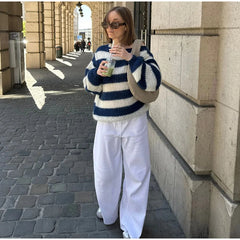 Striped Crew Neck Knit Sweater