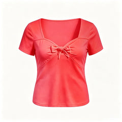 Front Bow Knot Short Sleeve T-Shirt
