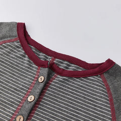 Striped Ribbed Knit Long Sleeve Button Down Top