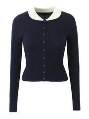 Ribbed Long Sleeve Peter-pan Collar Top