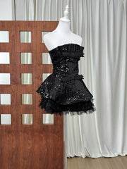 Sequin Bow Tie Tulle Hem A-line Strapless Mini Dress