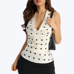 Polka Dot Satin Cowl Neck Top