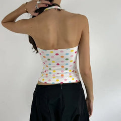 Colourful Polka Dot Print Halter Vest Top