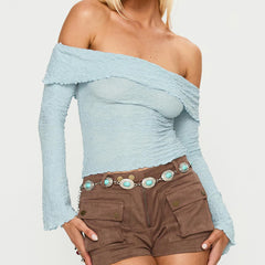 Off Shoulder Long Sleeve Textured Top