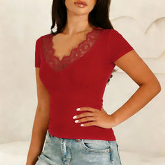 Short Sleeve Lace Trim T-shirt