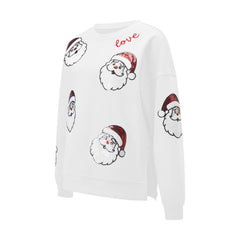 Sequin Santa Claus Face Crew Neck Pullover