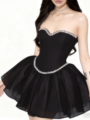 Rhinestone Strap Flare Strapless Mini Dress