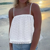 White  Eyelet Spaghetti Strap Babydoll Crop Top