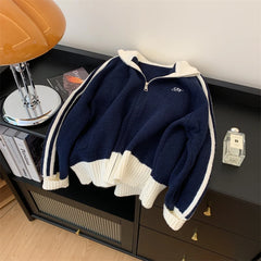 Contrast Color Zipper Knit Sweater