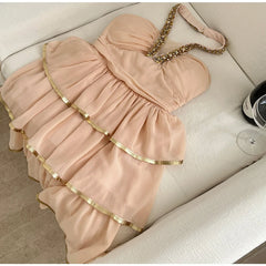 Orange Sequin Necked Gold Trim Hem Mini Dress