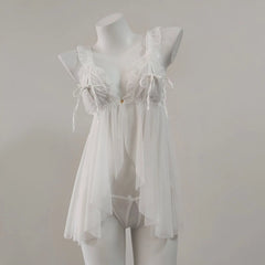 Lace Frill Strap Mesh Nightdress