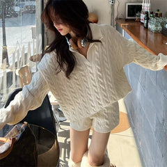 Cable Knit Long Sleeve Sweater And Shorts Set