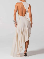 Ruched Folds Irregular Hem Tank Midi Dress