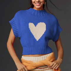 Heart Mock Neck Knit Tank Top