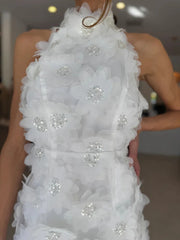 Halter 3d Flower Appliques Mini Dress