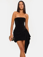 Velvet Draped Strapless Mini Dress