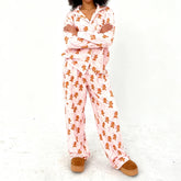 Christmas Gingerbread Man Print Fleece Top with Elastic Waist Pants Pajama Set