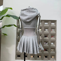 Hooded Sleeveless Patchwork A-line Pleated Mini Dress