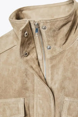 Brown Suede Zipper Cropped Jacket
