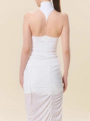 Solid Halter Folds Strapless Top