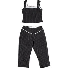 Black Polka Dot Print Square Collar Top And Capri Pants Set