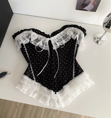 Black Polka Dots Strapless Lace Corset