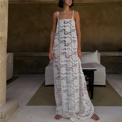 Spaghetti Strap Sheer Lace Maxi Dress