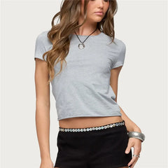 Back Cut Out Shredded Short Sleeve Crop T-Shirt
