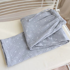 Cotton Star Print Drawstring Wide Leg Pants