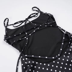 Black Polka Dot Lace Up Back Mini Dress