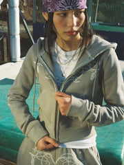Vine And Heart Graphic Crop Zip-Up Hoodie